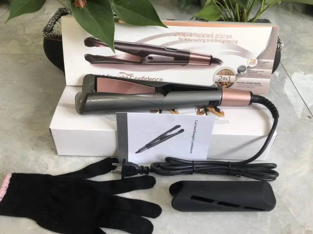 2 in 1 Hair Straightener and Curler Tourmaline Ceramic Twisted Flat