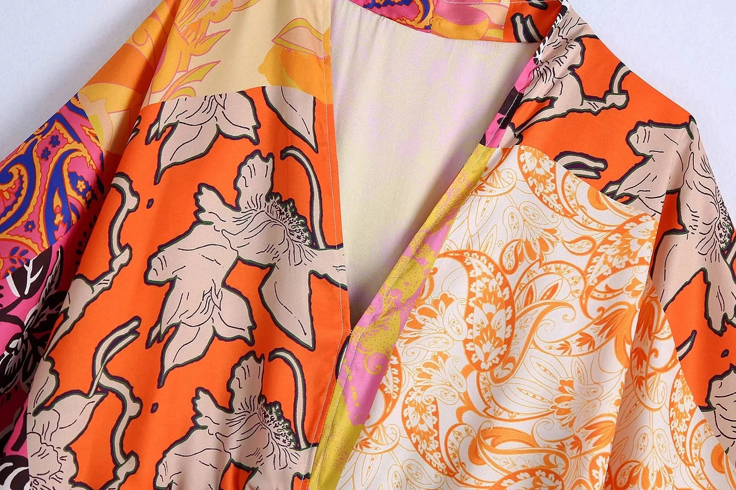 Foridol Paisley Print Batwing Sleeve Kimono Maxi Long Dress Floral Print Half Sleeve Boho Autumn Dress Orange Belt Slit Dress