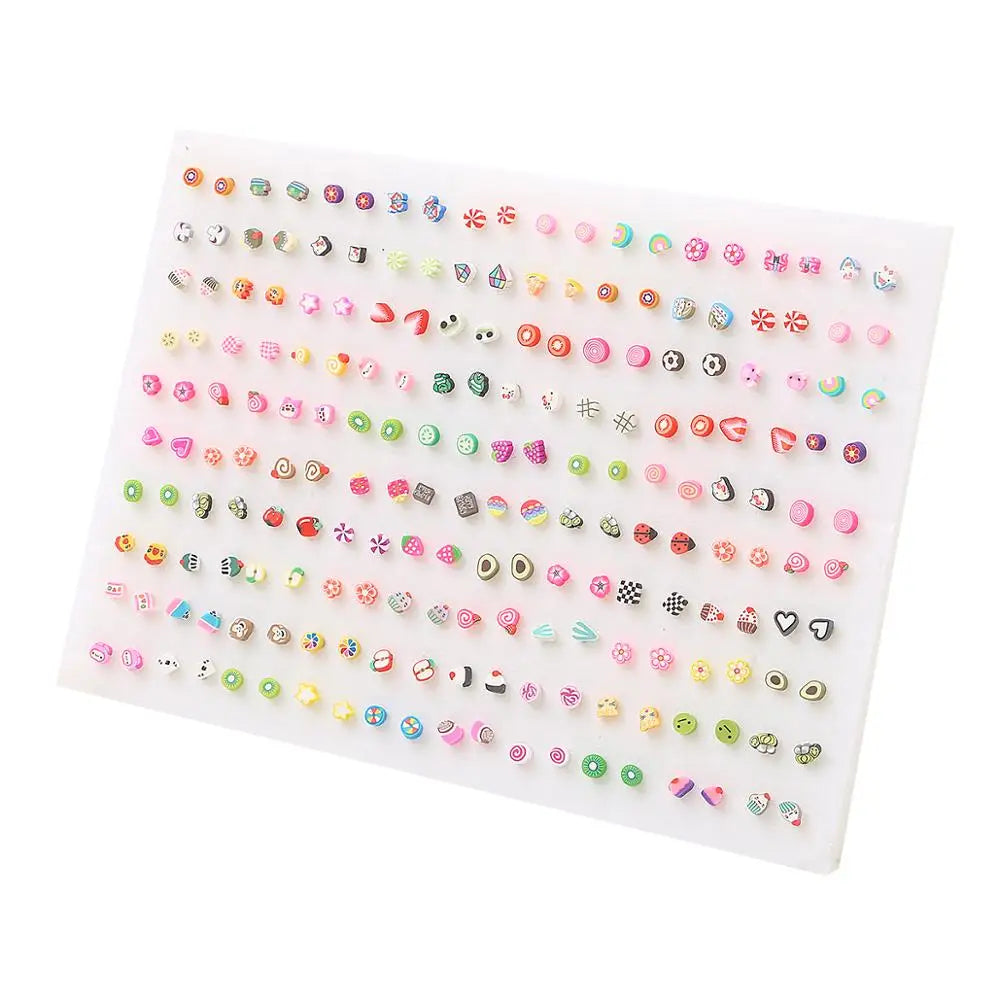 100pairs Acrylic Crystal Heart Star Moon Small Stud Earrings Set for