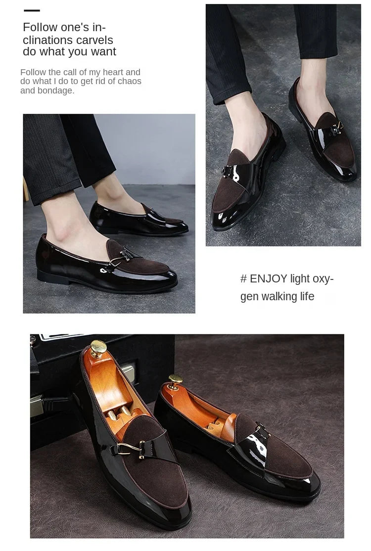 Patent Leather Loafers Men Dress Shoes Leather Italian Oxford Shoes for Men Wedding Dress Formal Slip on Shoes Men Office 2026