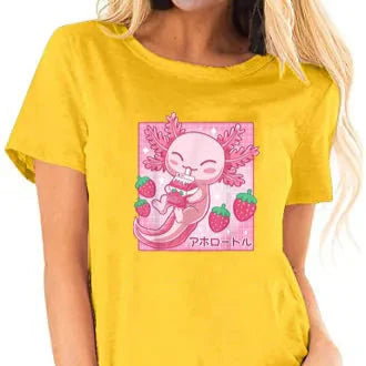 Camiseta de Leche de Fresa de Ajolote Kawaii