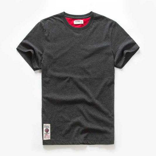 Camiseta Clásica de Algodón Lisa con Cuello Redondo para Hombre
