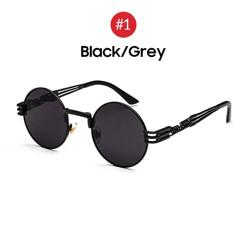 VIVIBEE 2026 Trend Black Red Round Punk Sunglasses Women Hip Hop Sun Glasses Men Steampunk Goggle Luxury Rock Accessories