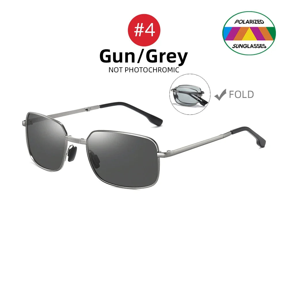 VIVIBEE Men Folding Photochromic Sunglasses with Polarized Lens Rectangle Metal Summer Male Shades 2026 Trending Products