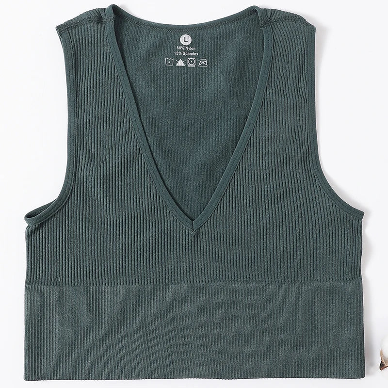 Deep V-Neck Crop Top 18 Colors Slim Fit Tank Stretchy Sleeveless Crop Vest Casual Ribbed Knit Top Low Cut Summer Camisole M-XL