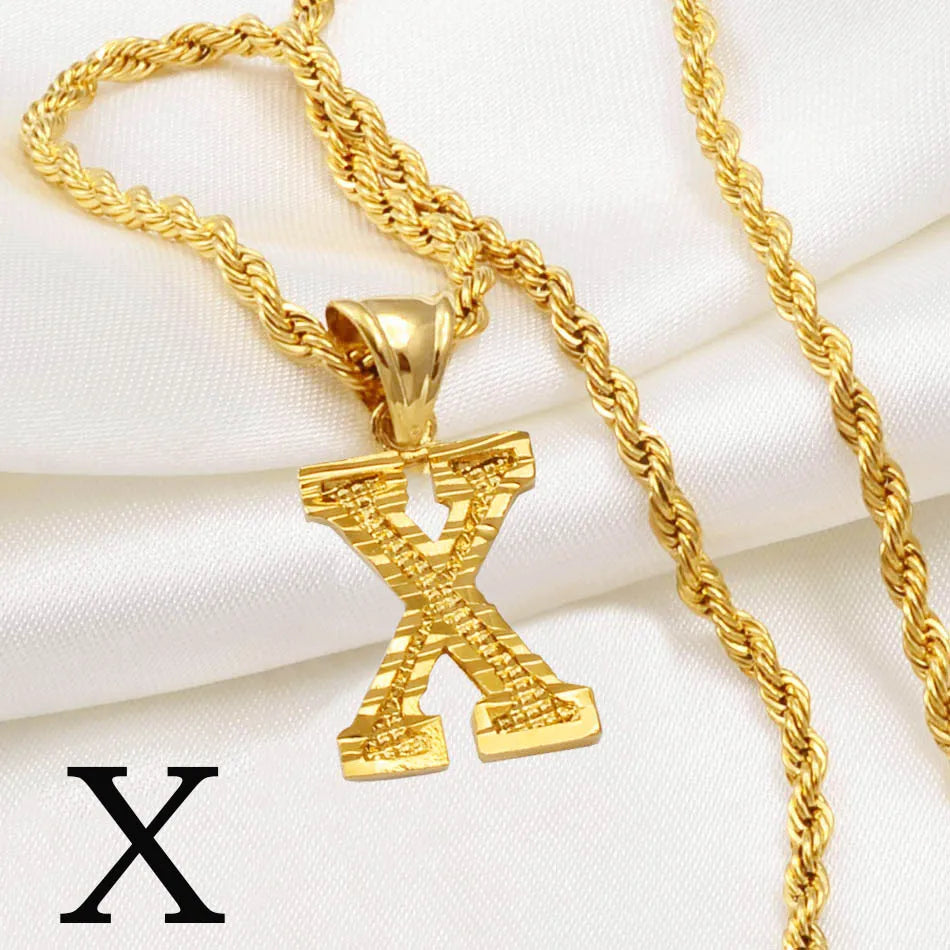 Anniyo A-Z Letters Necklaces Gold Plated Initial Pendant Rope Chain