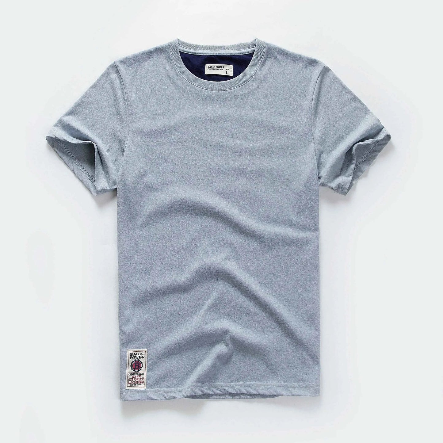 Camiseta Clásica de Algodón Lisa con Cuello Redondo para Hombre