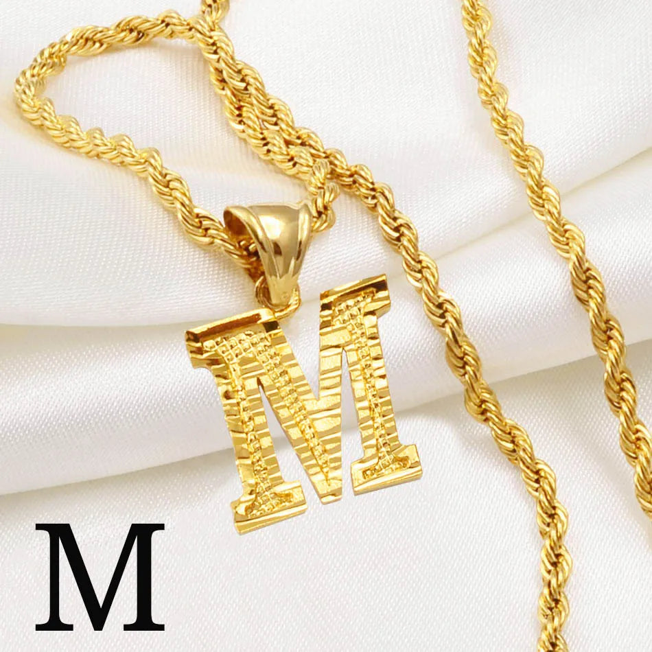 Anniyo A-Z Letters Necklaces Gold Plated Initial Pendant Rope Chain