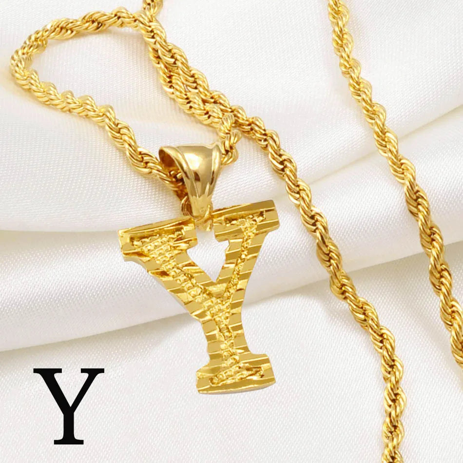 Anniyo A-Z Letters Necklaces Gold Plated Initial Pendant Rope Chain