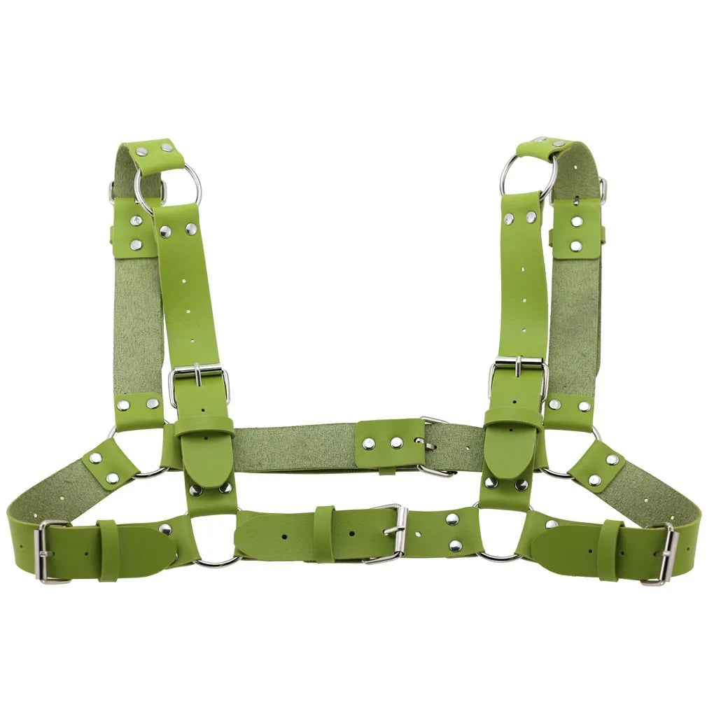 Women Men Sexy Punk Chest Harness Adjustable Caged Metal Body Chain PU Leather Choker Statement Necklace Party Clubwear