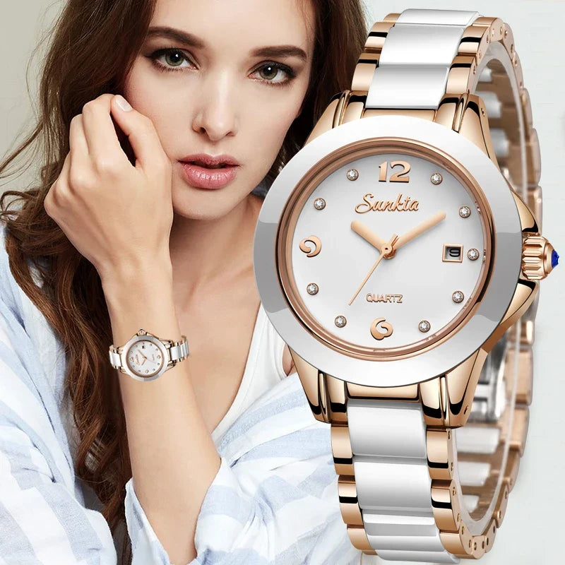 Women's Ceramic and Stainless Steel Date Watch