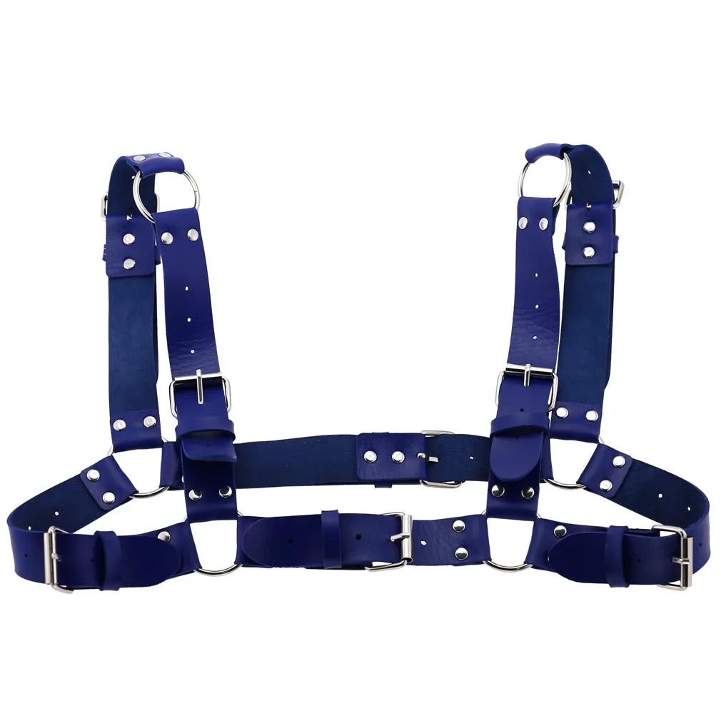 Women Men Sexy Punk Chest Harness Adjustable Caged Metal Body Chain PU Leather Choker Statement Necklace Party Clubwear