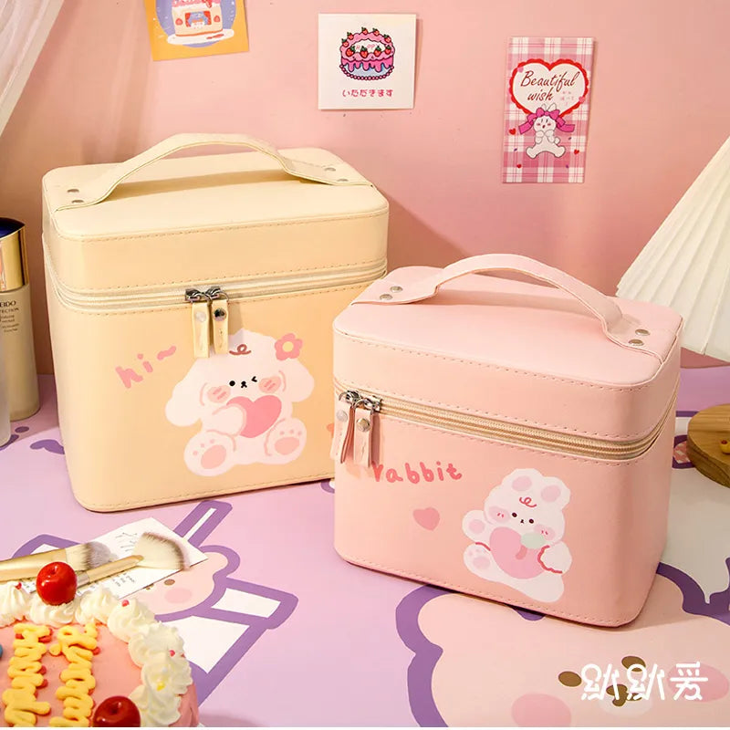 Bonito estuche organizador de belleza de piel sintética