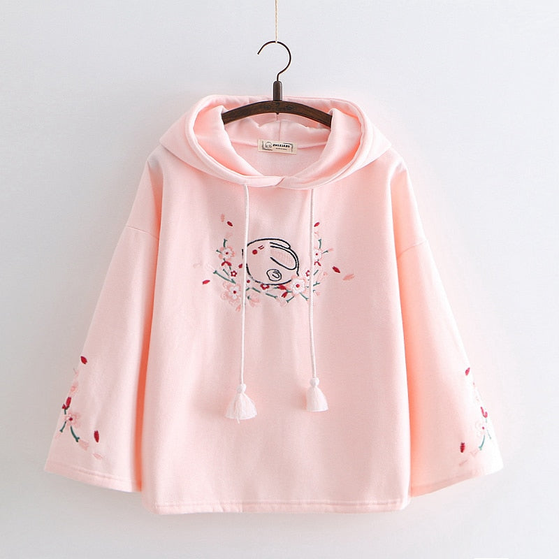 Sudadera con capucha bordada Sakura Bunny