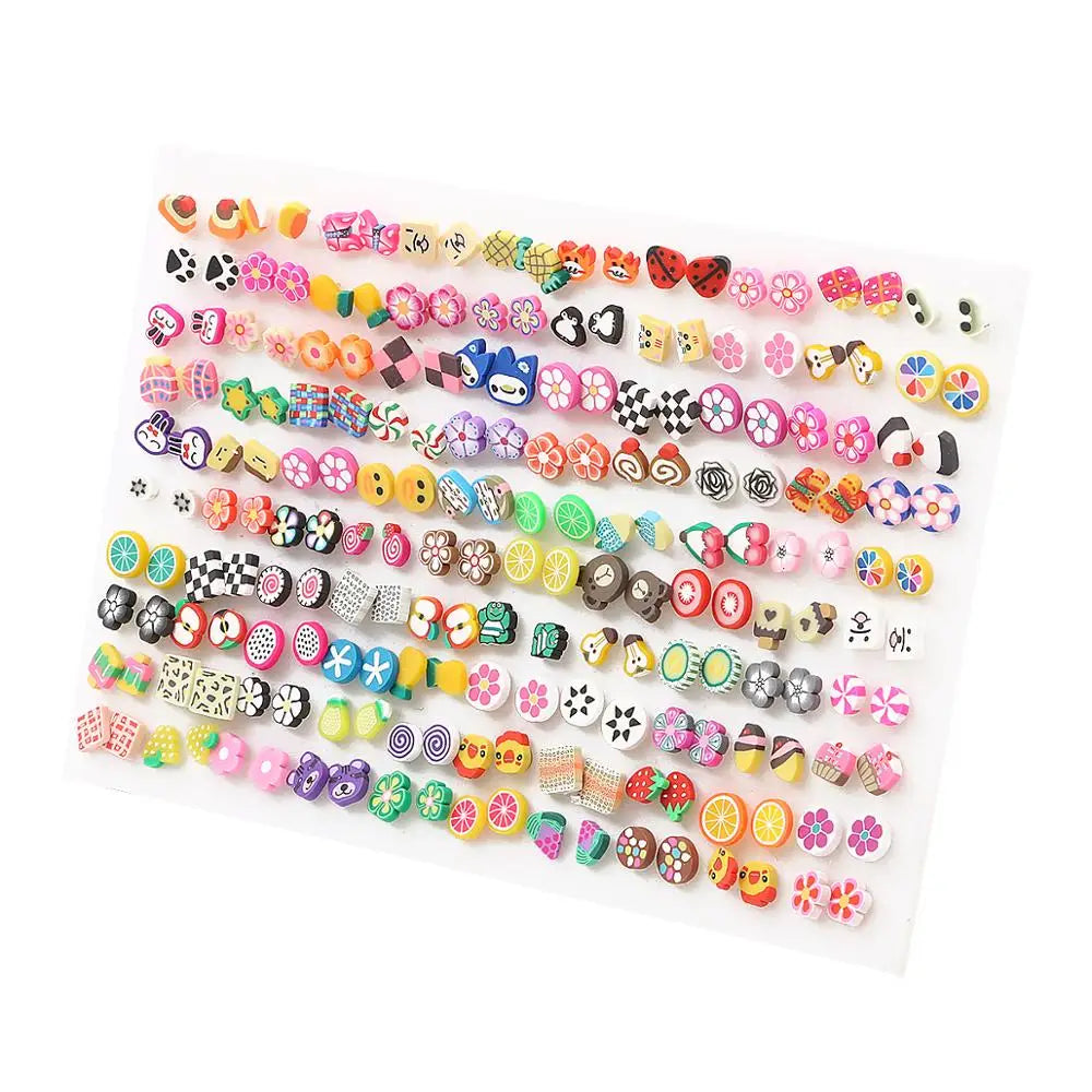 100pairs Acrylic Crystal Heart Star Moon Small Stud Earrings Set for