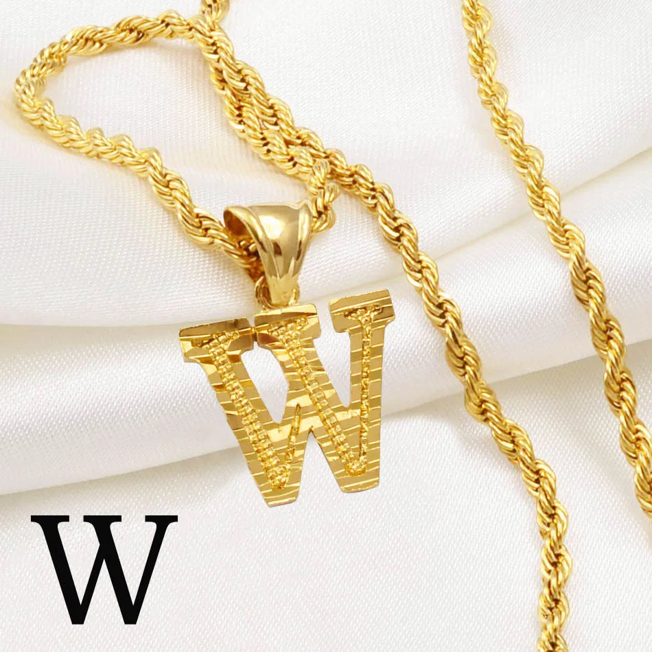 Anniyo A-Z Letters Necklaces Gold Plated Initial Pendant Rope Chain