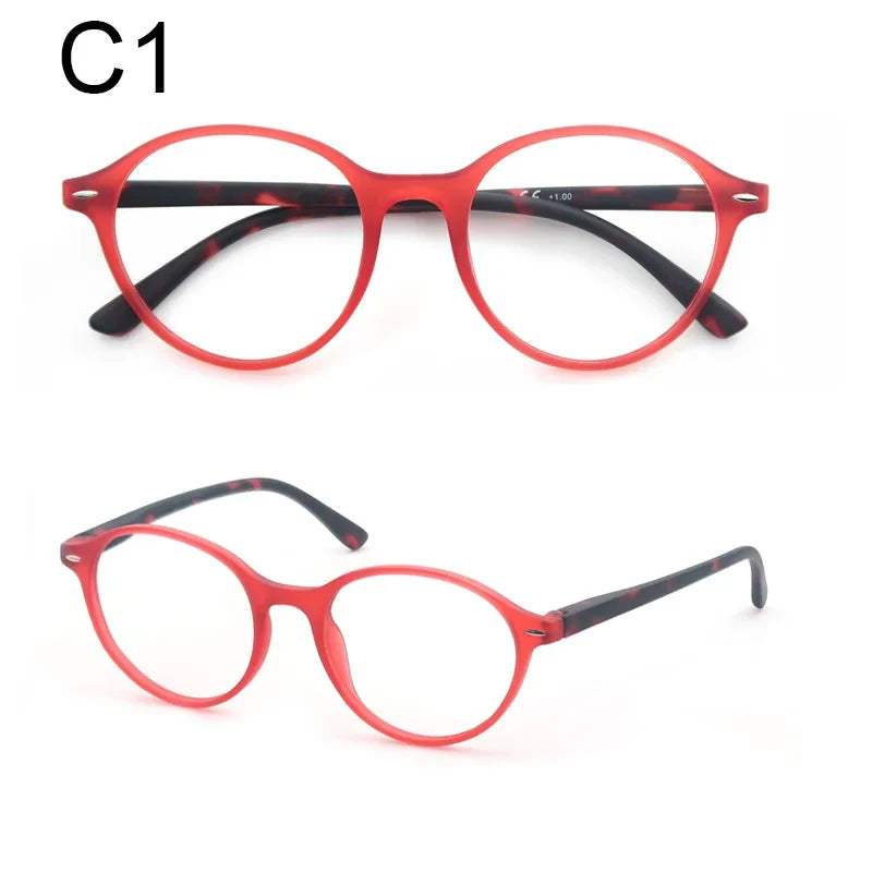 Round Reading Glasses For Women Spring Hinge Lightweight Presbyopic Readers Classic Frame Multicolor (Red/Blue/Purple/Orange)