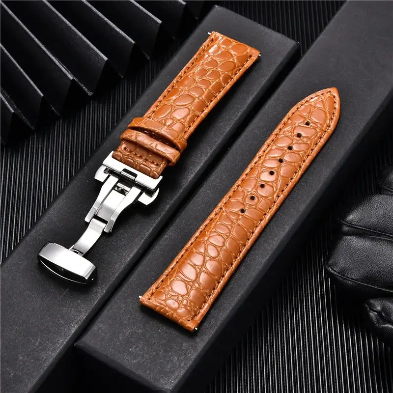 Garmin 18/20/22mm Quick Release Crocodile-Pattern Leather Band with Butterfly Clasp
