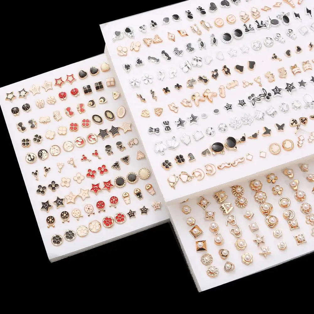100pairs Acrylic Crystal Heart Star Moon Small Stud Earrings Set for