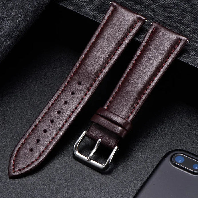 COROS Calfskin Leather Watch Band - Soft Wrist Strap with Silver Buckle