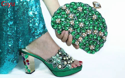 Doershow beautiful Italian Shoes And Bag Sets For Evening Party With Stones Italian Leather Handbags Match Bags! 1-30