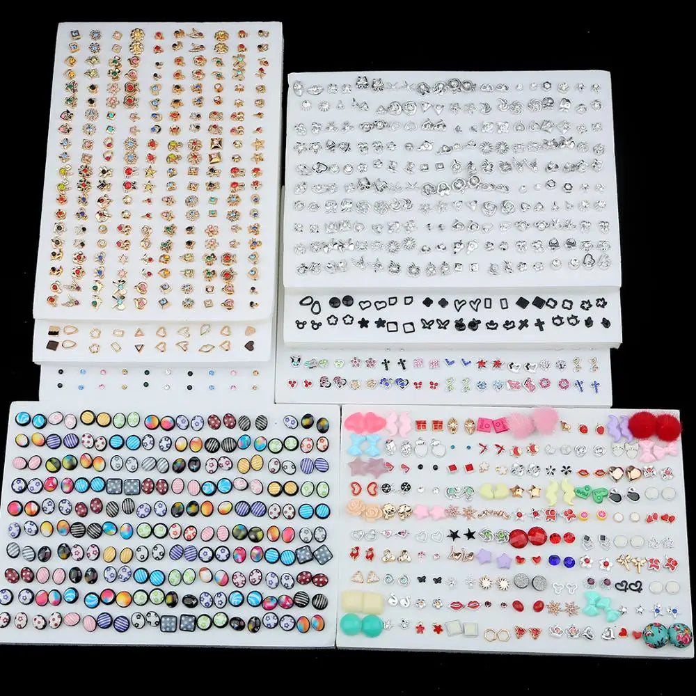 100pairs Acrylic Crystal Heart Star Moon Small Stud Earrings Set for
