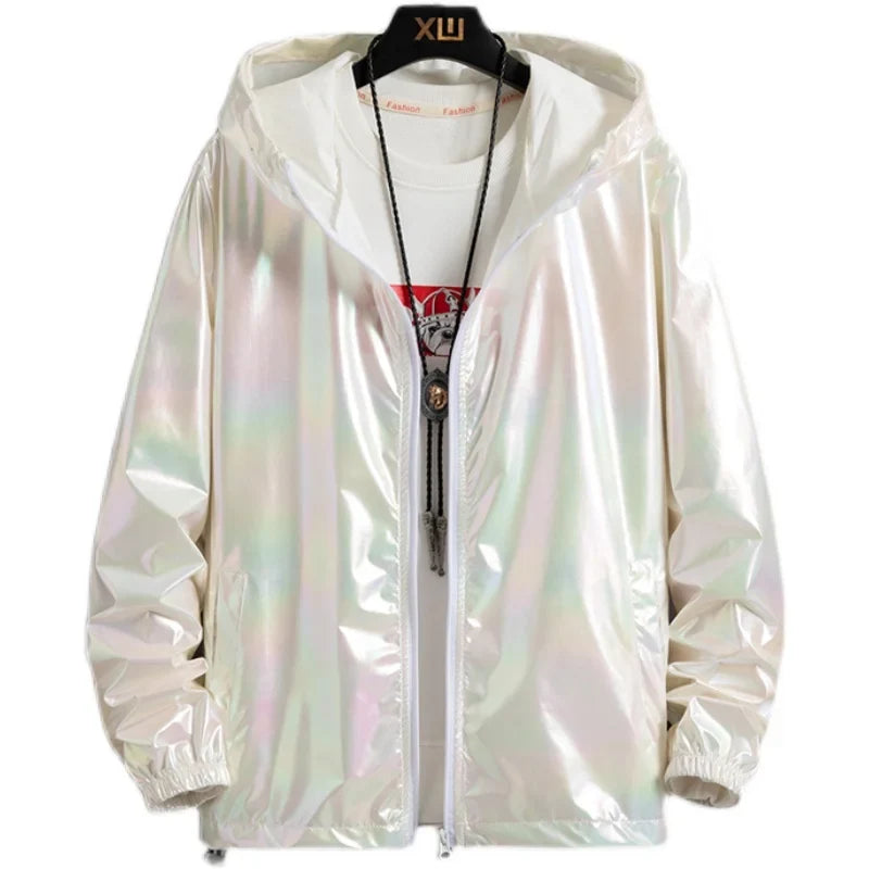 Women Basic Jackets Summer 2026 Colorful Reflective Oversize Thin Windbreaker Women Hooded Jackets Coat Zipper Woman veste femme
