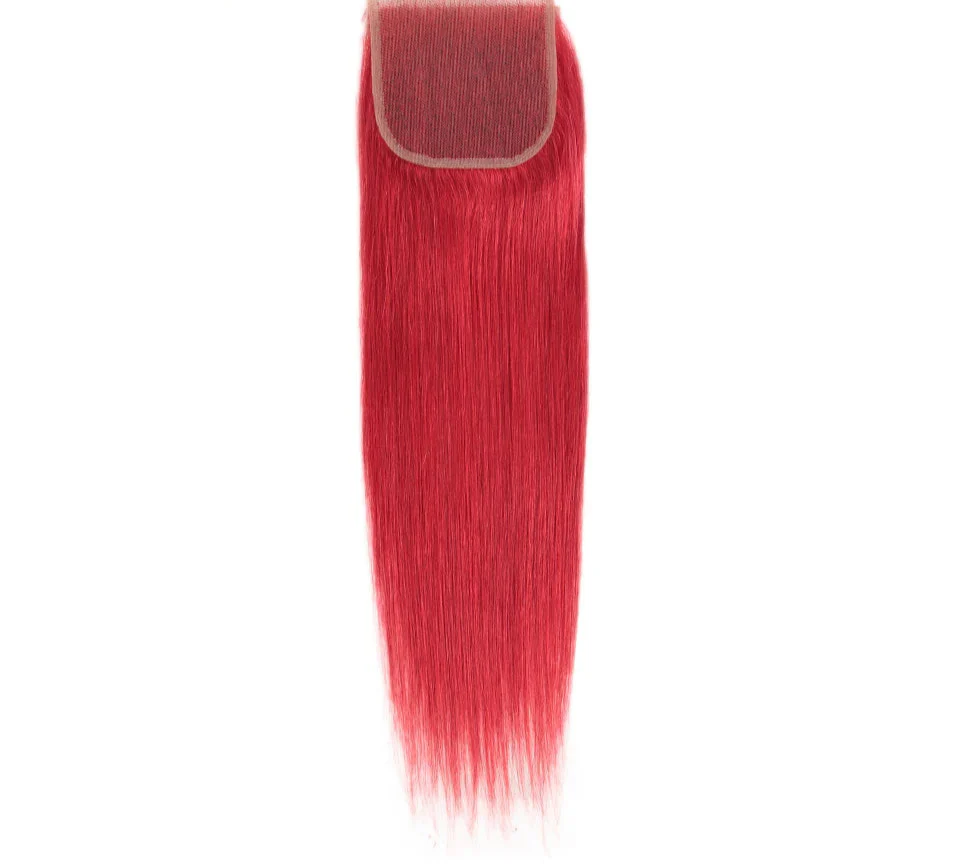 Extensiones de cabello lacio con reflejos rojos y rubios y cierre | 3 paquetes de cabello humano Remy brasileño