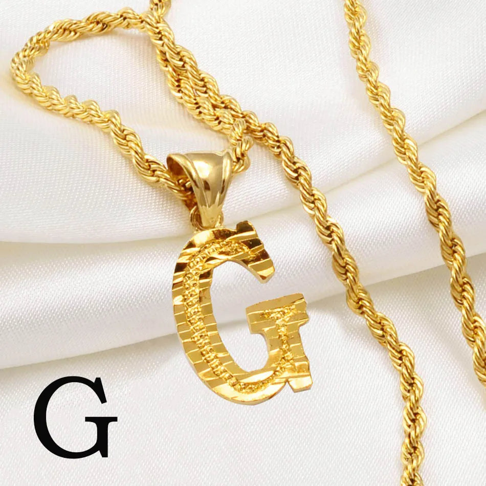 Anniyo A-Z Letters Necklaces Gold Plated Initial Pendant Rope Chain