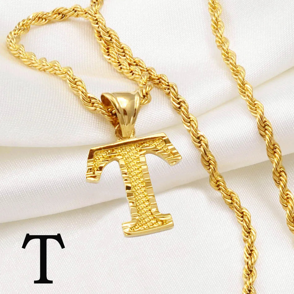 Anniyo A-Z Letters Necklaces Gold Plated Initial Pendant Rope Chain