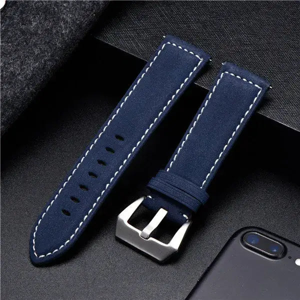 Garmin 18/20/22mm Quick Release Matte Leather Band with White Stitching