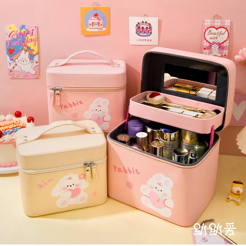 Bonito estuche organizador de belleza de piel sintética