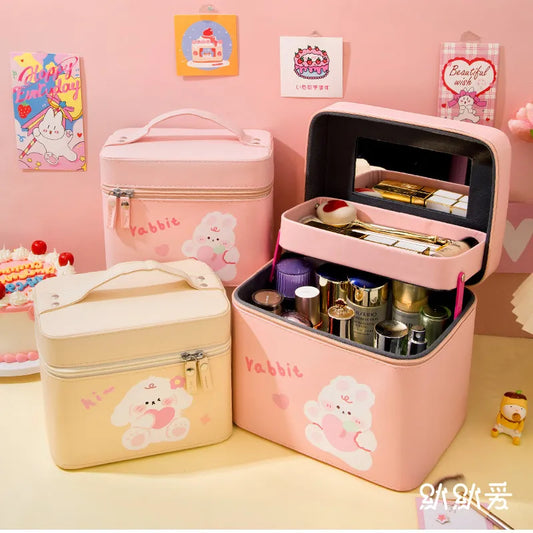 Bonito estuche organizador de belleza de piel sintética