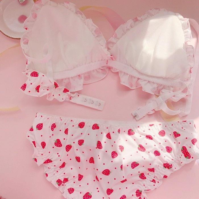 Conjunto de sujetador y bragas con estampado de fresas