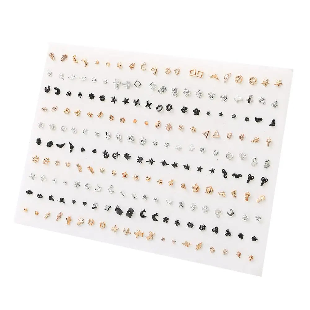 100pairs Acrylic Crystal Heart Star Moon Small Stud Earrings Set for