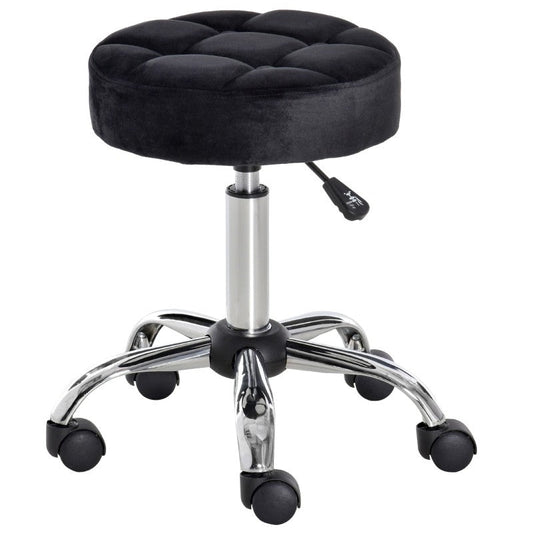 Taburete de salón giratorio ajustable con masaje, tapizado con botones negros