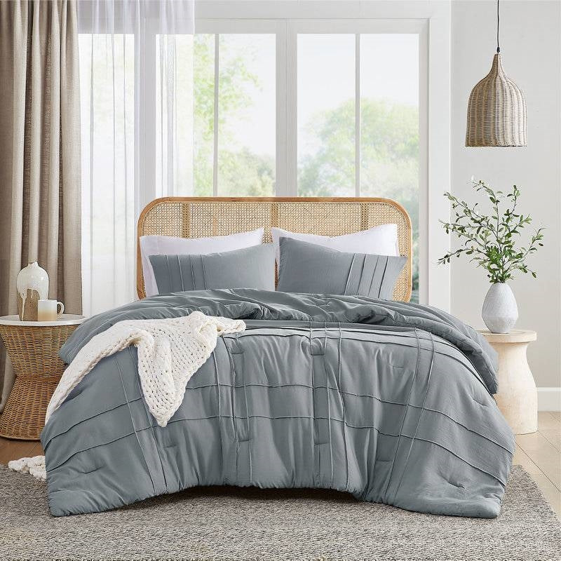 Juego de edredón de microfibra prelavada plisado Twin/Twin XL en gris azulado