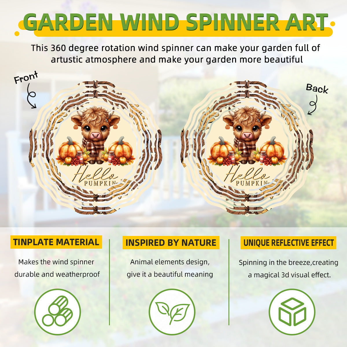 Hello Pumpkin Cute Highland Cow Wind Spinner Outdoor Decor