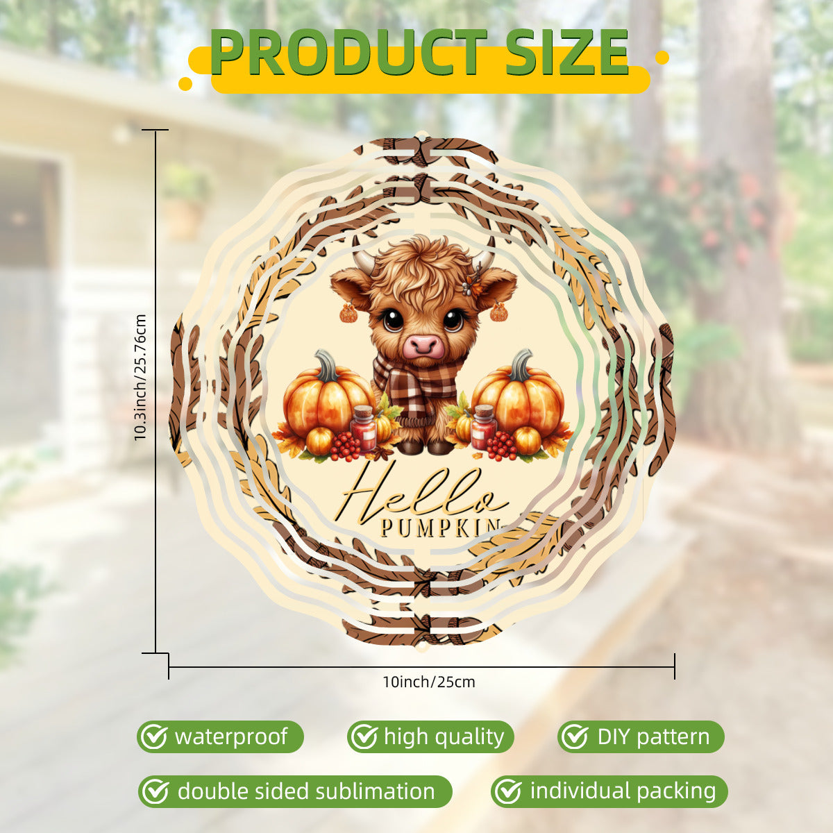 Hello Pumpkin Cute Highland Cow Wind Spinner Outdoor Decor