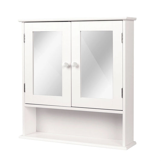 Armario con espejo de 2 puertas y estante abierto, color blanco