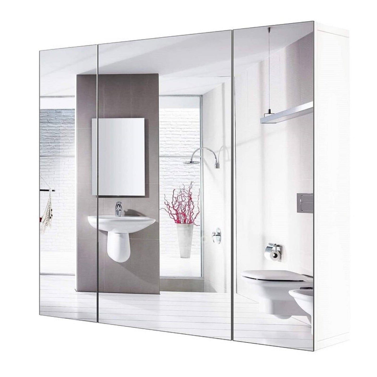 Botiquín moderno de 3 puertas con espejo para baño montado en la pared