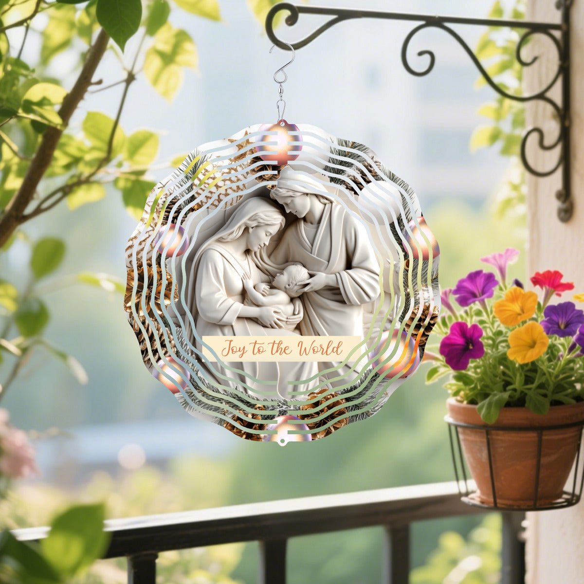 Christmas Joy to the World Metal Wind Spinner Outdoor Decor