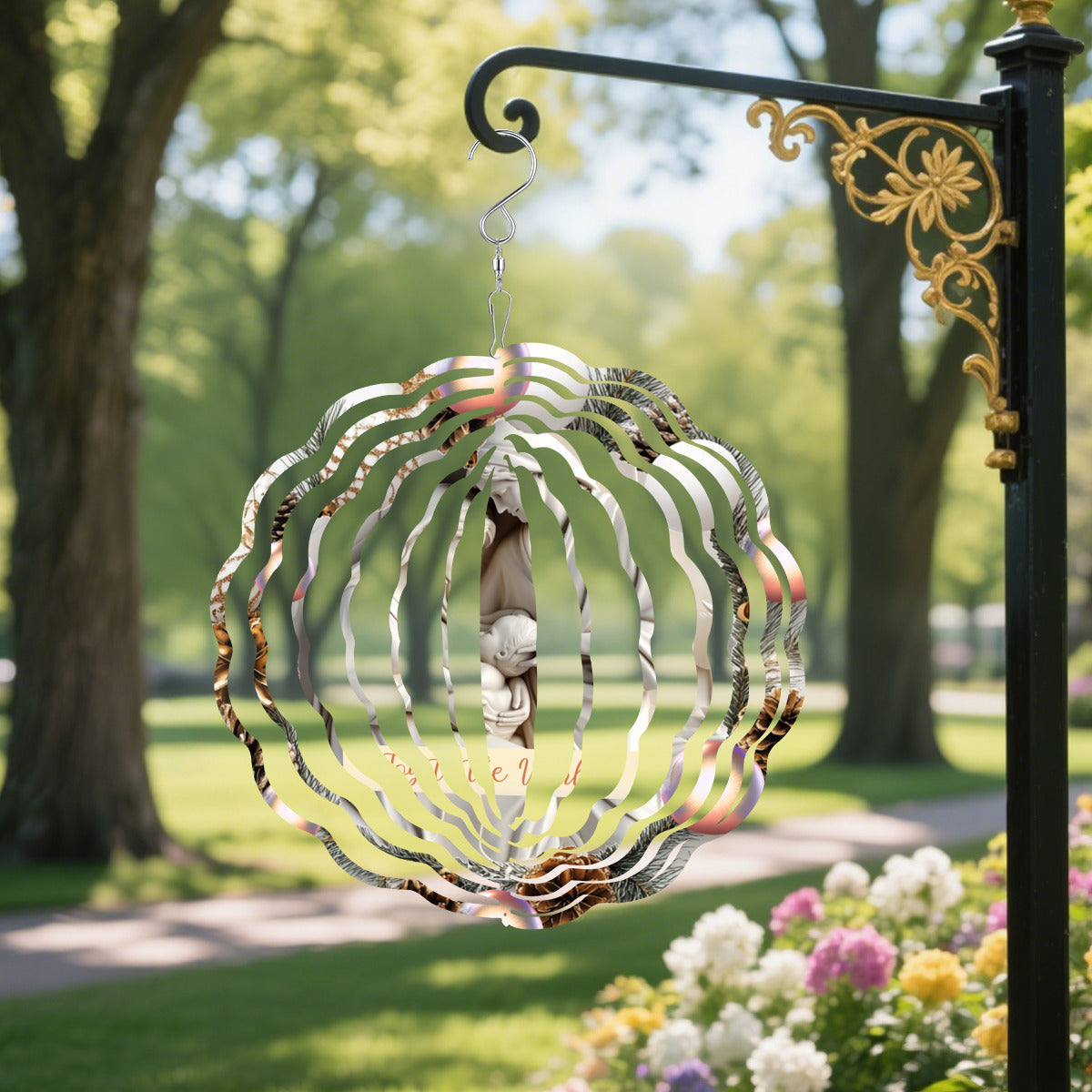 Christmas Joy to the World Metal Wind Spinner Outdoor Decor