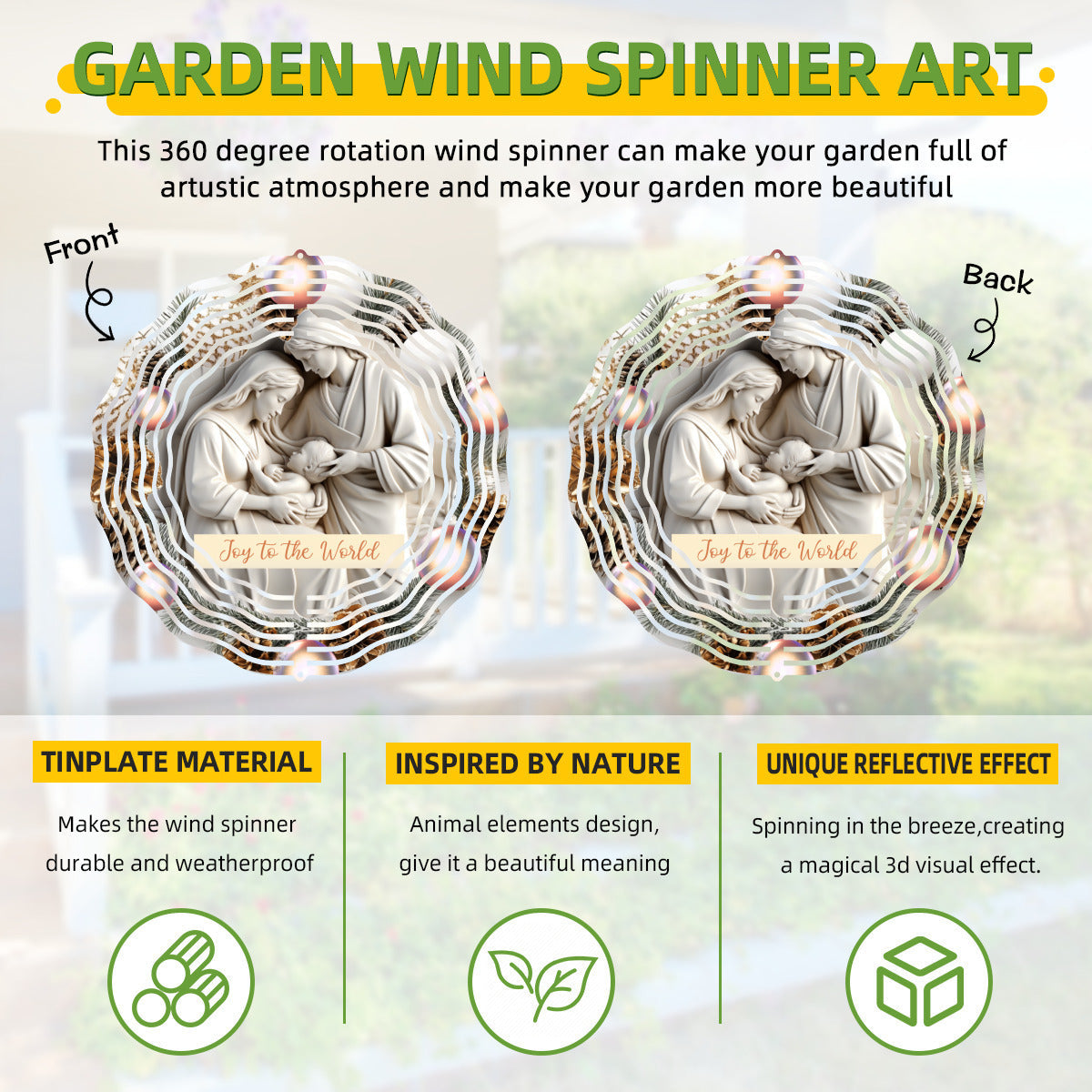 Christmas Joy to the World Metal Wind Spinner Outdoor Decor