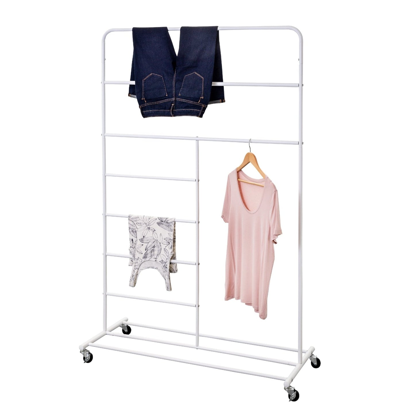 Estante para secar ropa multiusos, plegable, color blanco