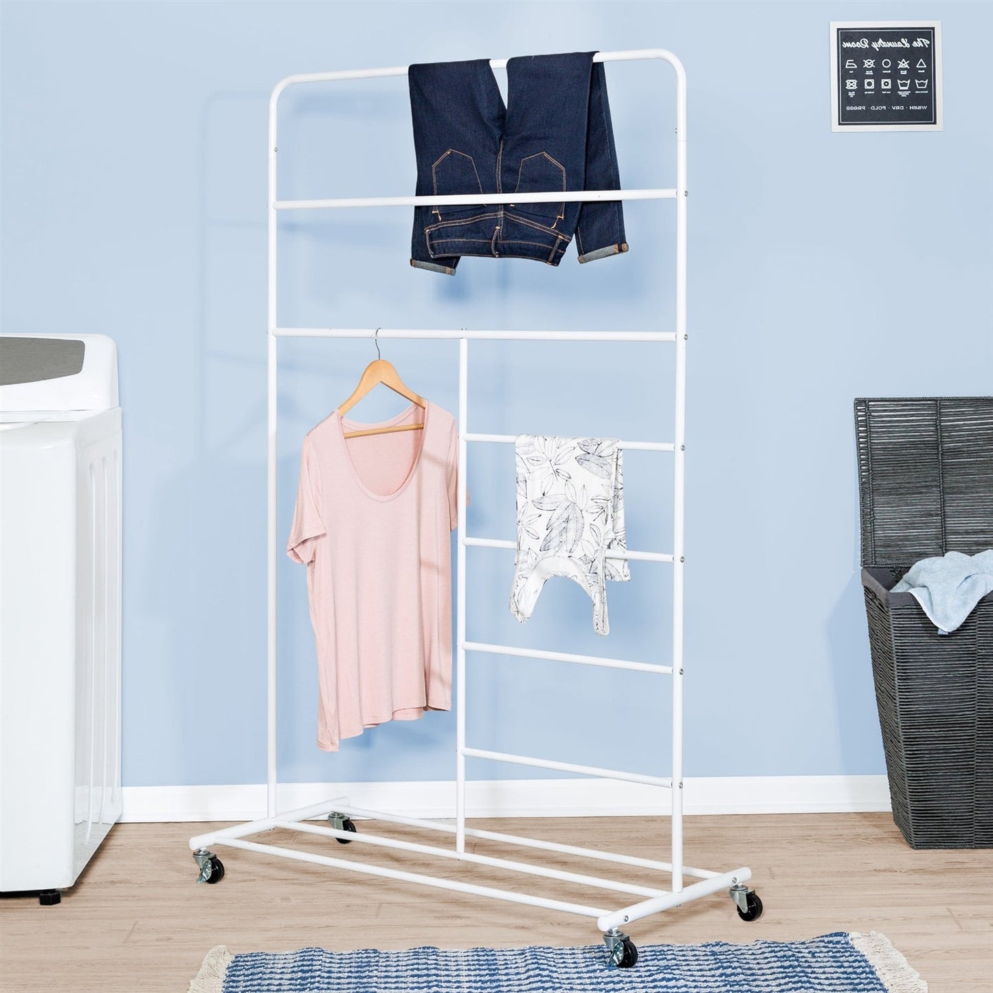 Estante para secar ropa multiusos, plegable, color blanco