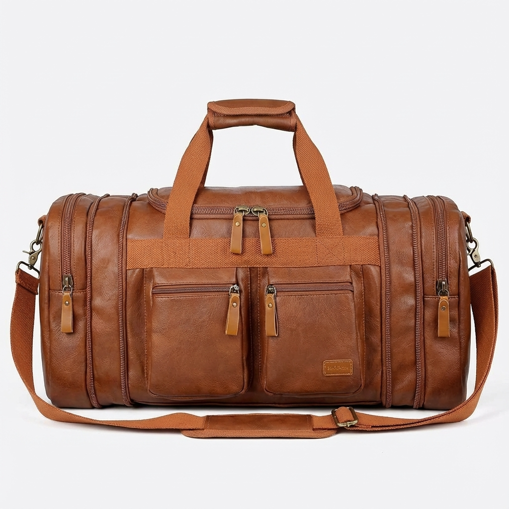 Elegante Bolso de Viaje de Cuero tipo Duffel Weekender – 40L Expandible de Cabina