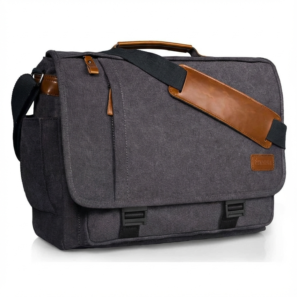 Water-Resistant Canvas Messenger Bag – 17.3″ Laptop Work & Travel Brief
