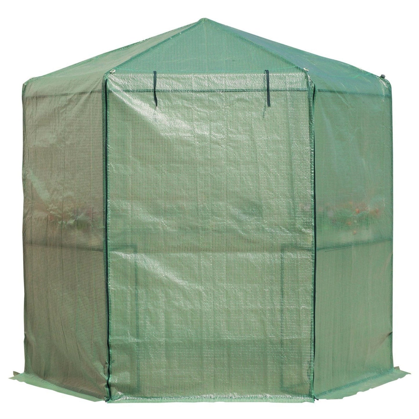 Invernadero Hexagonal para Exteriores de 6.5 x 7 pies con Estructura de Acero, Cubierta de PE y Estantes