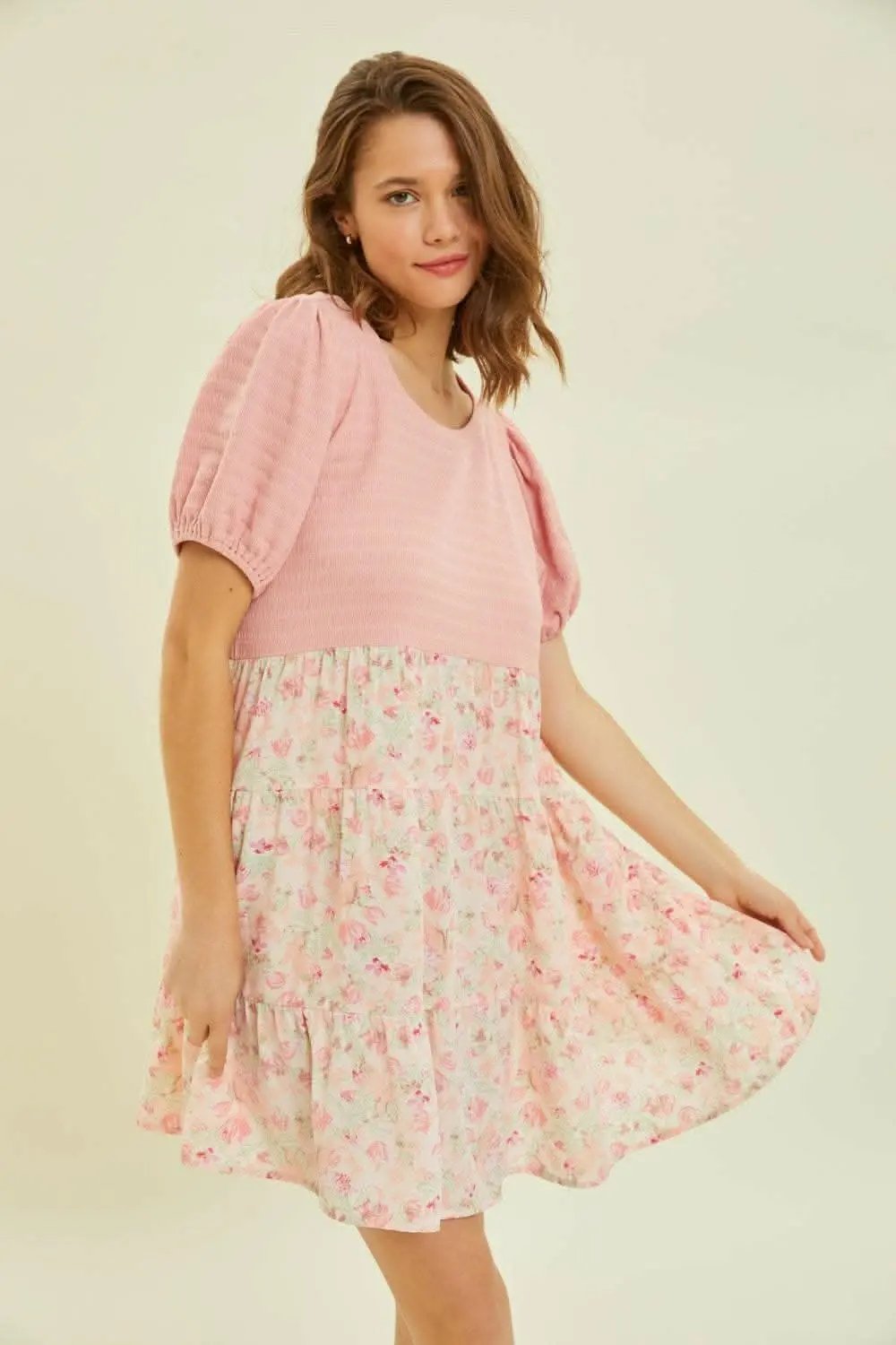 Dresses Trendsi HEYSON Full Size Round Neck Floral Ruffle Hem Mini